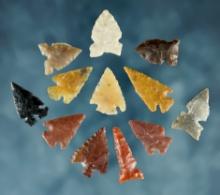 Set of 12 assorted Arrow Points found in the Western U.S. The largest is 1".