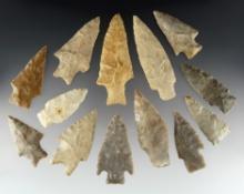 Set of 13 assorted Texas points, most in good condition. The largest is 3 3/8".