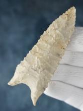 Classic style on this 3 7/16" Serrated Dalton found in Greene Co., Arkansas. Ex. Vancil collection.