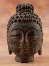 4 1/2" tall by 2 1/2" wide vintage stone Buddha head statue. Tang Dynasty (618-907 AD).