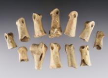 Set of 12 Awl Handles and worked Bone Joints - Shaddle Farm in Mason Co., West Viginia.