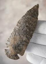 3 7/8" Dovetail with heavy ancient grinding to the base area. Made from Harrodsburg Chert.