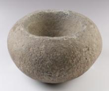 9" x 5 3/8" Stone Bowl found in California. Made from patinated Hardstone. Jerry Dickey COA.