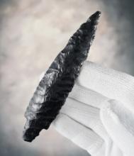 4 3/4" PreColumbian Stemmed Point made from banded Obsidian, likely Mexico. Stermer COA.