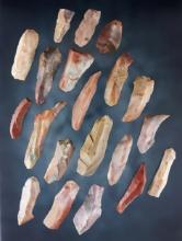 Set of 20 Bladelets made from colorful Flint Ridge Flint. Found in Licking Co., Ohio.