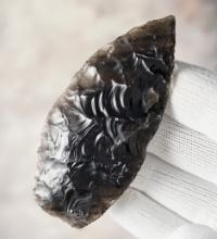 3 1/4" Obsidian Archaic Triangular Knife found in eastern Oregon. Ex. Gordon Erspamer. COA.