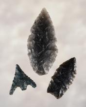 Set of three Obsidian Points found between 1926 - 1986 by George and Beth Miller of California.