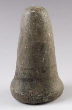 Nicely polished 5 1/4" tall Bell Pestle with a nutting divot on base. Found in Green Co., Illinois.