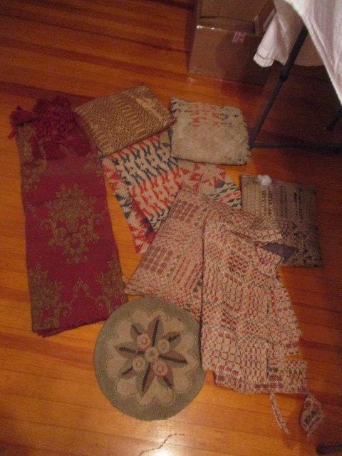 Box of Vintage Pillows Made from Jacquard Tapestry, Tapestry Table Cloth, etc.