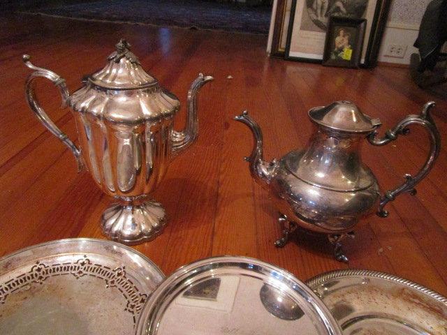 Tray of Silverplated Items-Coffee Servers, Trays, Handled Platter, etc.