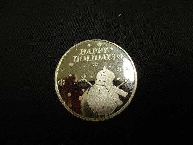 Half troy Oz. .999 Fine Silver Round- Happy Holidays Snowman