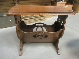 Vintage Wood Side Table with Magazine Storage