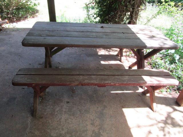 Wooden Picnic Table with Two Benches