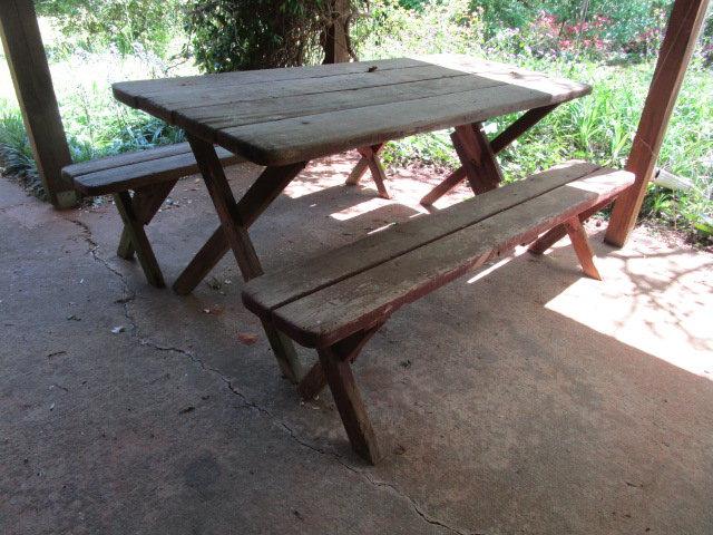 Wooden Picnic Table with Two Benches