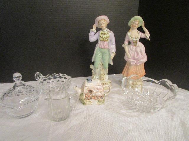Pair of Figurines, Crystal Bowl, Sugar Bowl, Nappy, etc.