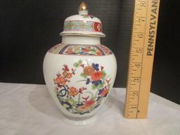 Oriental Urn, Cork Sculpture Screen and Scene, Zinnias Plate, Hand Fan