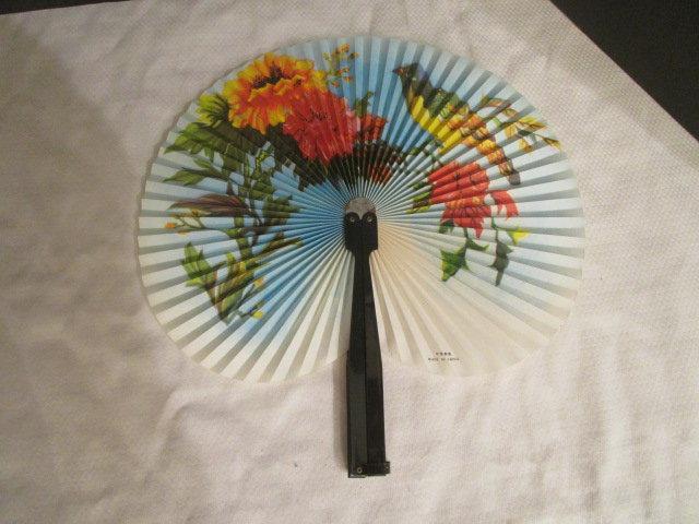 Oriental Urn, Cork Sculpture Screen and Scene, Zinnias Plate, Hand Fan