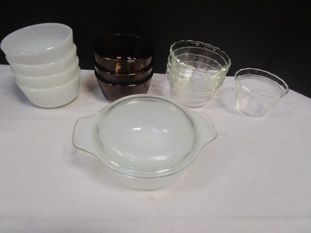 Pyrex and Anchor Hocking Custard Cups and Lidded Dish