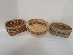 Three Hand Made Baskets-One is Signed