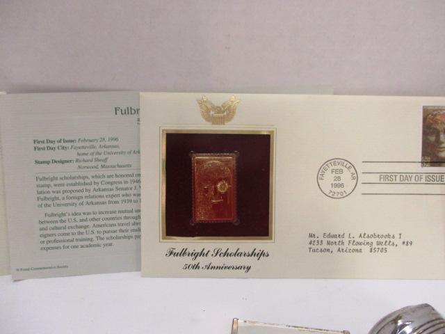 Eclectic Articles of Interest-Gold Stamp Replica First Day of Issue, Patches,