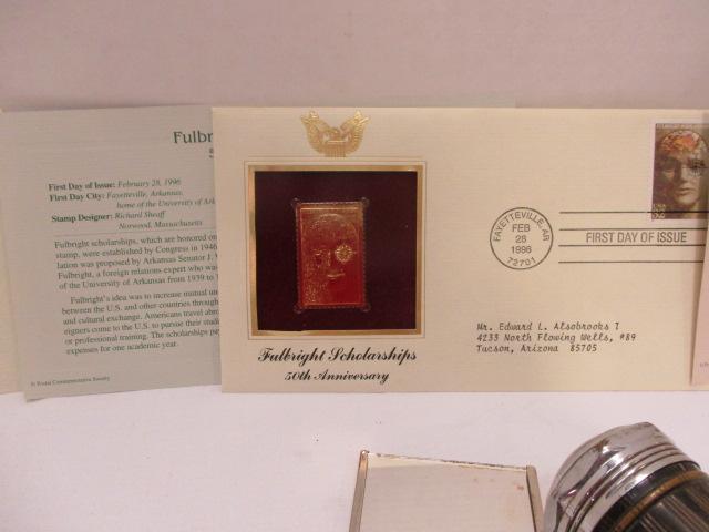 Eclectic Articles of Interest-Gold Stamp Replica First Day of Issue, Patches,