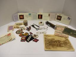 Eclectic Articles of Interest-Gold Stamp Replica First Day of Issue, Patches,