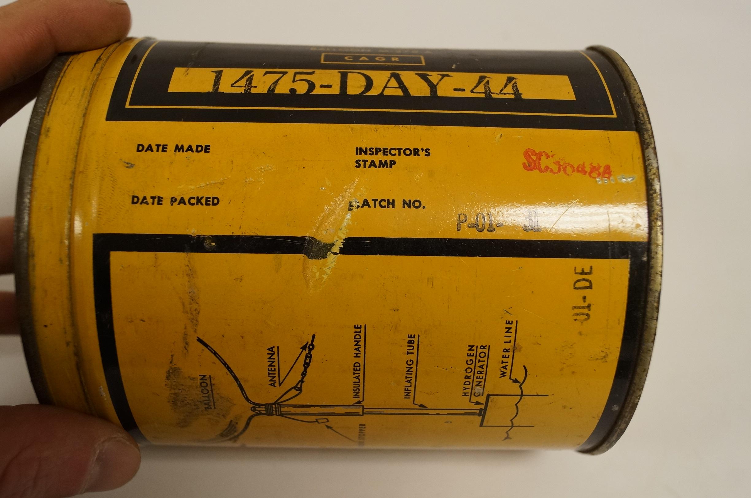 WWII Gibson Girl Radio Balloon in Can Dated 1944