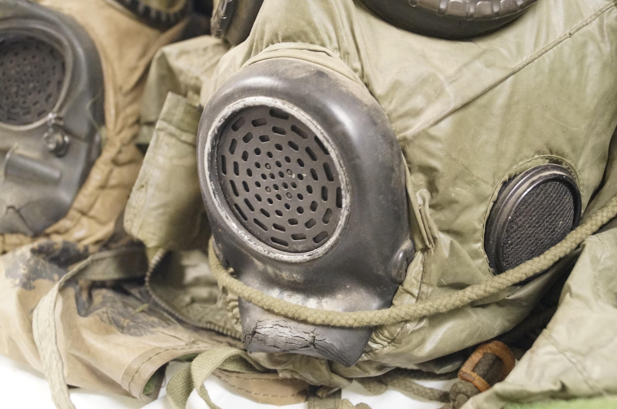 4 M17 A1&A2 Gas Masks with M6A2 Chemical, Biological Hoods