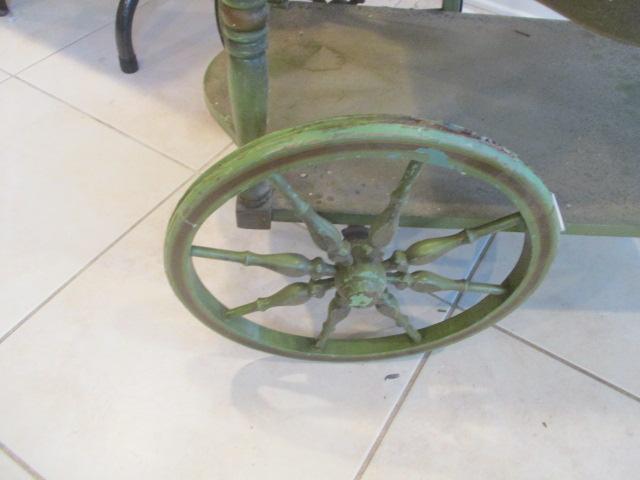Vintage  Green Lacquered Drop Leaf Tea Cart with Oriental Motifs