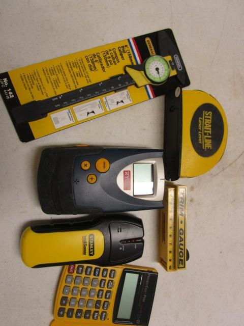 Laser Level, Laser Measurer, Stud Finder, Calipers, Stadler Protractor Set, etc.
