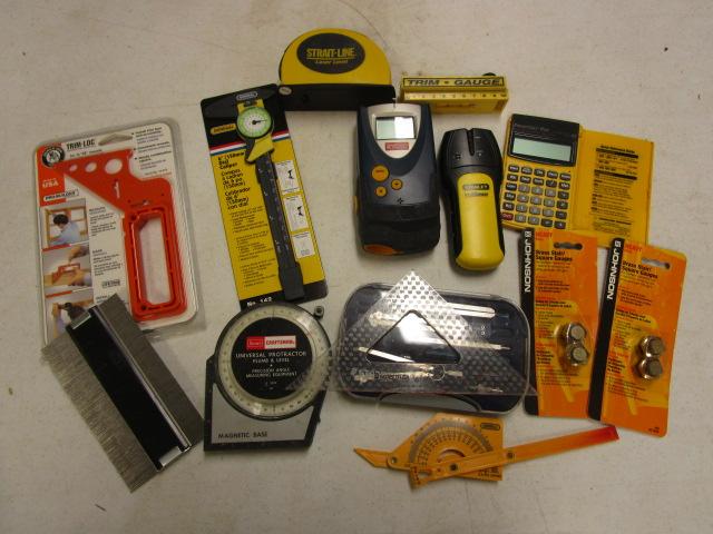 Laser Level, Laser Measurer, Stud Finder, Calipers, Stadler Protractor Set, etc.