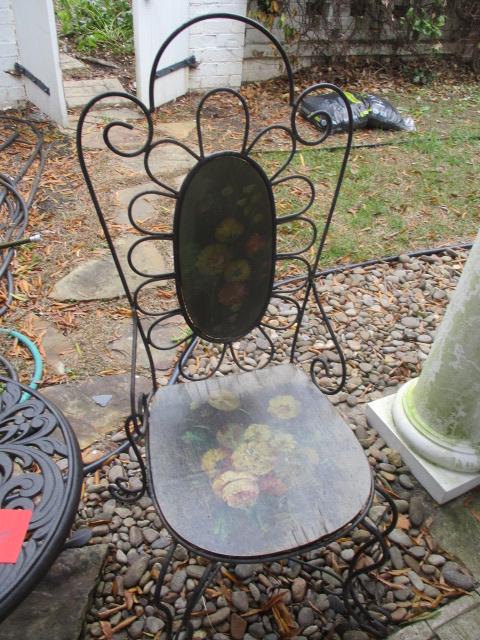Pair of Wrought Iron Chairs with Painted Wood Seat/Back and Round