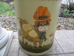 Metal Milk Can with Hand Painted Cows