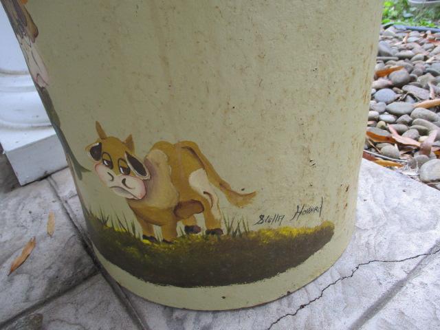 Metal Milk Can with Hand Painted Cows