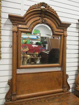 Tiger Oak Wash Stand with Paw Feet and Beveled Mirror