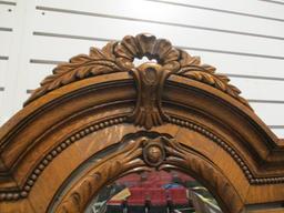 Tiger Oak Wash Stand with Paw Feet and Beveled Mirror