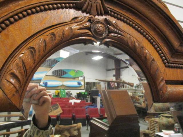 Tiger Oak Wash Stand with Paw Feet and Beveled Mirror