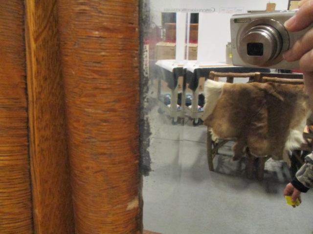 Tiger Oak Wash Stand with Paw Feet and Beveled Mirror