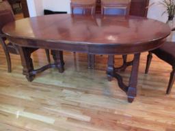 Stanley Furniture Dining Table with Six Cane/Leather Back Chairs, and Table Protectors