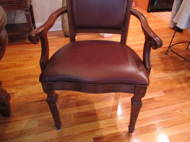 Stanley Furniture Dining Table with Six Cane/Leather Back Chairs, and Table Protectors
