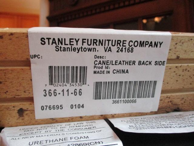 Stanley Furniture Dining Table with Six Cane/Leather Back Chairs, and Table Protectors