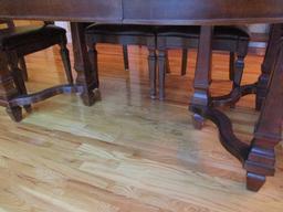 Stanley Furniture Dining Table with Six Cane/Leather Back Chairs, and Table Protectors