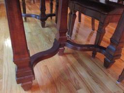 Stanley Furniture Dining Table with Six Cane/Leather Back Chairs, and Table Protectors