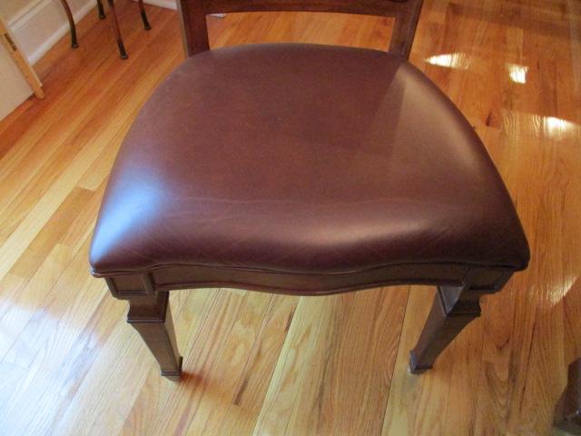 Stanley Furniture Dining Table with Six Cane/Leather Back Chairs, and Table Protectors