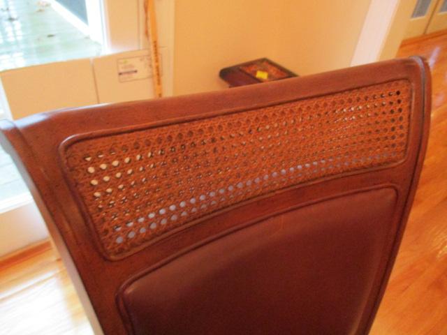 Stanley Furniture Dining Table with Six Cane/Leather Back Chairs, and Table Protectors