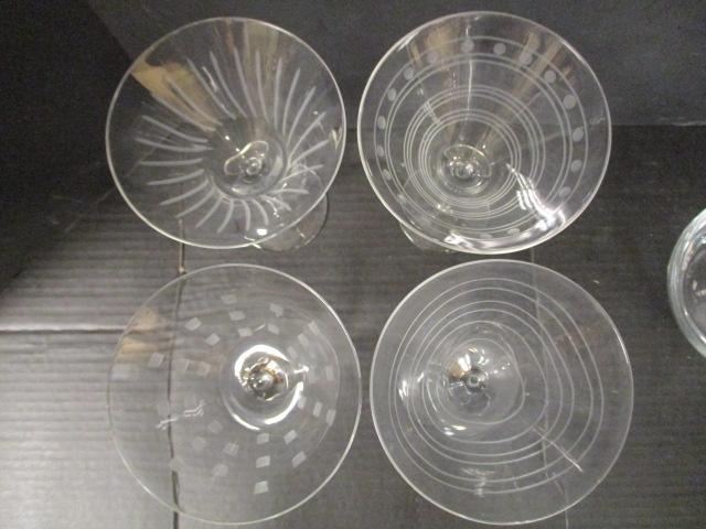 Crystal Pitcher And 4 Contemporary Shape Martini Glasses