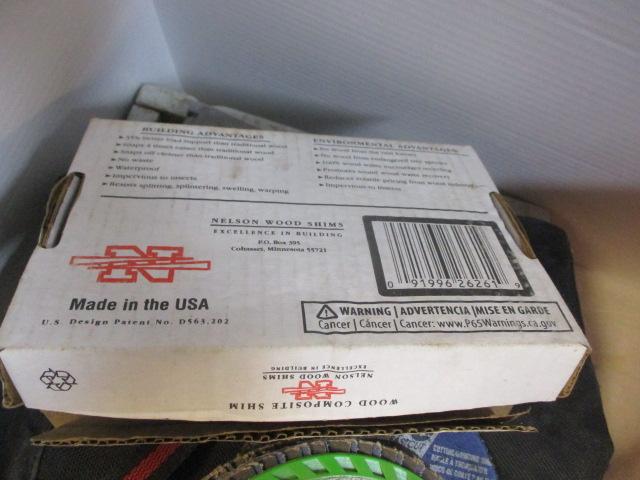 Wood Tray with Hardhats, Hand Cleaner, Door Closer, Misc. Hardware