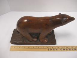 Signed Carved Wood Polar Bear