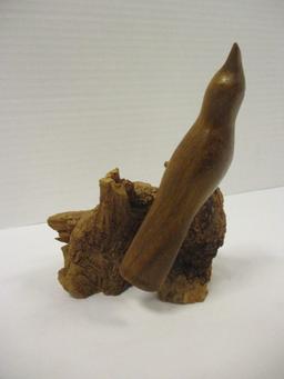 Hand Carved Song Bird on Driftwood Base