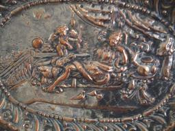 Vintage Relief Design Silver-Copper Oval Tray with Maiden and Cherub Motif